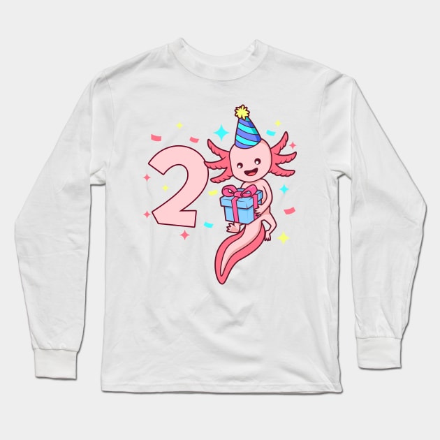 I am 2 with axolotl - girl birthday 2 years old Long Sleeve T-Shirt by Modern Medieval Design